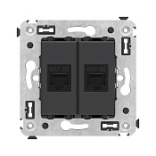 Компьютерная розетка RJ-45 без шторки в стену, кат.5е двойная, Avanti, черный матовый