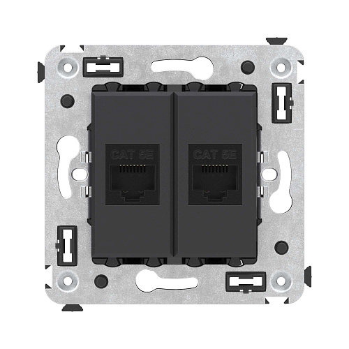 Компьютерная розетка RJ-45 без шторки в стену, кат.5е двойная, Avanti, черный матовый