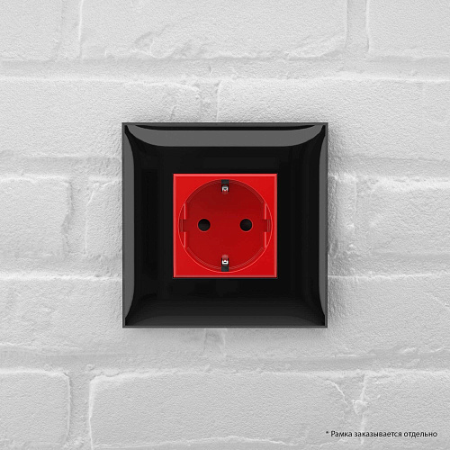 Розетка в стену, 2P+E, с з/ш, Avanti, красный квадрат