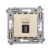 USB 2.0 розетка одинарная в стену, тип А-А, Avanti, ванильная дымка