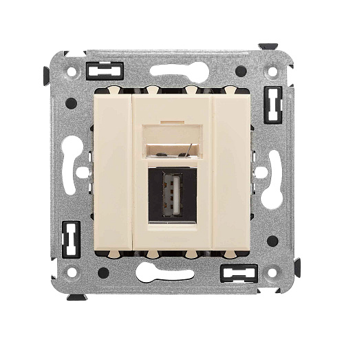 USB 2.0 розетка одинарная в стену, тип А-А, Avanti, ванильная дымка