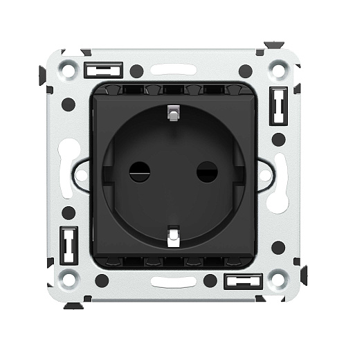 Розетка в стену, 2P+E, с з/ш, Avanti, черный матовый