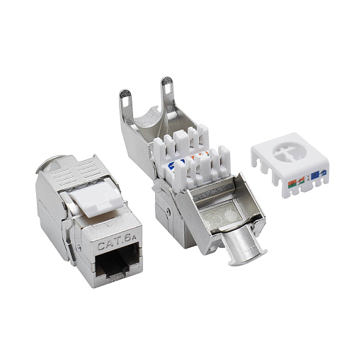 Патч-панель модульная 19", 1U, CAT6A, 24 порта RJ45 Кейстоун (Keystone), экранированная