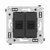 Компьютерная розетка RJ-45 без шторки в стену, кат.6А двойная, Avanti, черный матовый