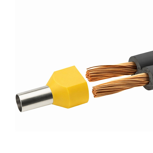 Наконечник-гильза двойная с изолир.фланцем для жилы сечением 6 кв.мм, длина контактной части 14мм, желтый (НШВИ2 6-14)