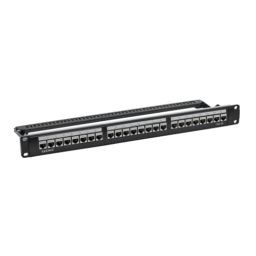 Патч-панель модульная 19", 1U, CAT6A, 24 порта RJ45 Кейстоун (Keystone), экранированная