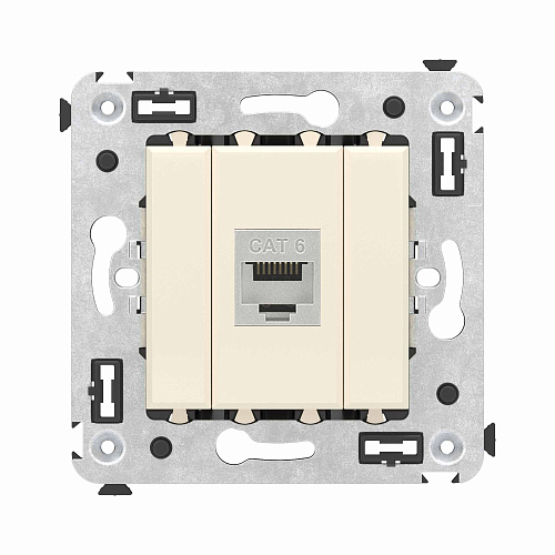 Компьютерная розетка RJ-45 без шторки в стену, кат.6 одинарная экранированная, Avanti, ванильная дымка