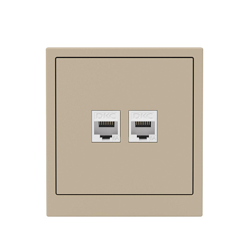 Компьютерная розетка RJ-45 без шторки, кат.6А двойная, KANT, ванильный марципан