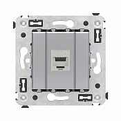 Компьютерная розетка RJ-45 без шторки в стену, кат.6 одинарная экранированная, Avanti, закаленная сталь