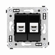 Телефонная розетка RJ-12 без шторки в стену двойная, Avanti, черный квадрат