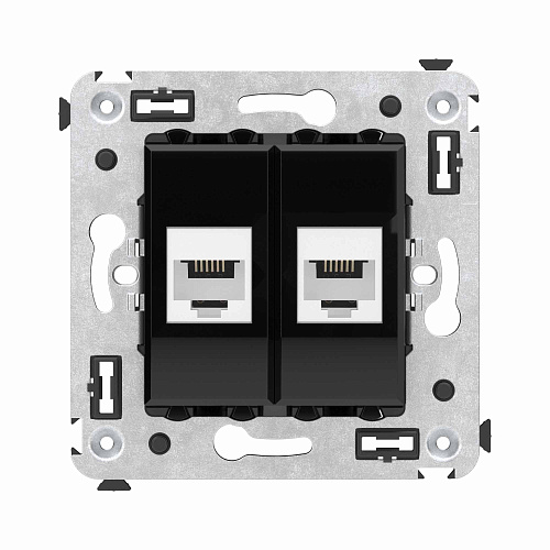 Телефонная розетка RJ-12 без шторки в стену двойная, Avanti, черный квадрат