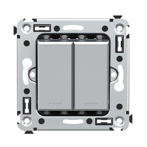 Переключатель двухклавишный в стену, Avanti, закаленная сталь