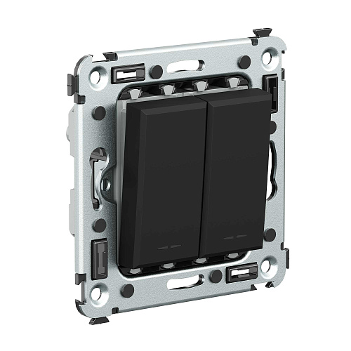 Выключатель двухклавишный в стену, Avanti, черный матовый