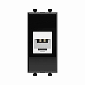 Телефонная розетка RJ-12 без шторки модульная, Avanti, черный квадрат, 1 модуль