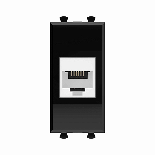 Телефонная розетка RJ-12 без шторки модульная, Avanti, черный квадрат, 1 модуль