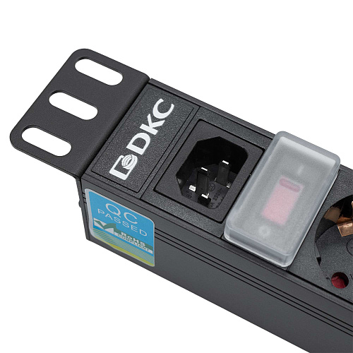 Блок распределения питания (PDU) 19" 10A с выключателем, Вых:8 Schuko, Вх:С14