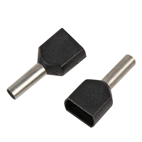 Наконечник-гильза двойная с изолир.фланцем для жилы сечением 1,5 кв.мм, длина контактной части 8мм, черный (НШВИ2 1.5-8)