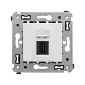 USB 3.0 розетка одинарная в стену, тип А-А, Avanti, белое облако