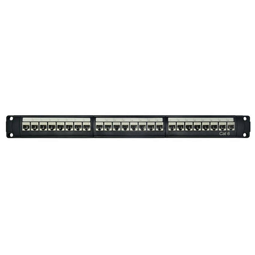 Патч-панель модульная 19", 1U, CAT6, 24 порта RJ45 Кейстоун (Keystone), экранированная