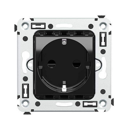 Розетка в стену, 2P+E, с з/ш, Avanti, черный квадрат