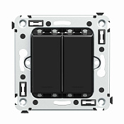 Инвертор двухклавишный в стену, Avanti, черный квадрат