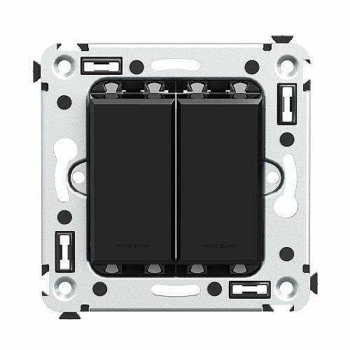 Инвертор двухклавишный в стену, Avanti, черный квадрат