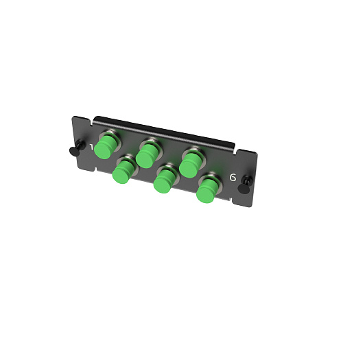 Адаптерная планка с установленными 6 x FC APC адаптерами (угловаяполировка, цвет колпачка - зеленый), 1U