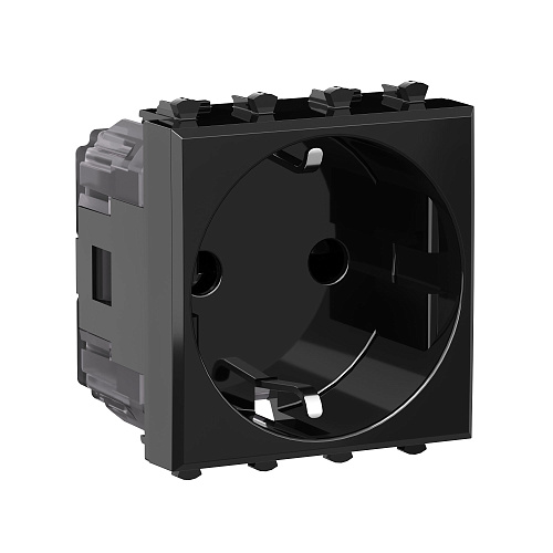 Розетка модульная, 2P+E, с з/ш, Avanti, черный квадрат, 2 модуля