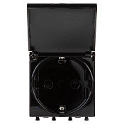 Розетка с крышкой модульная, 2P+E, с з/ш, Avanti, черный квадрат, 2 модуля