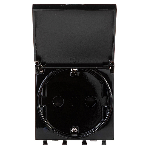 Розетка с крышкой модульная, 2P+E, с з/ш, Avanti, черный квадрат, 2 модуля