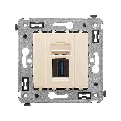 USB 3.0 розетка одинарная в стену, тип А-А, Avanti, ванильная дымка
