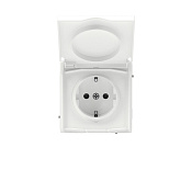 Розетка силовая, 2P+E, с з/ш, с крышкой, IP44, KANT, белая магнолия