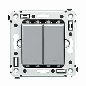 Инвертор двухклавишный в стену, Avanti, закаленная сталь