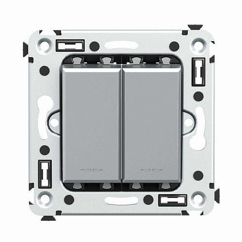 Инвертор двухклавишный в стену, Avanti, закаленная сталь