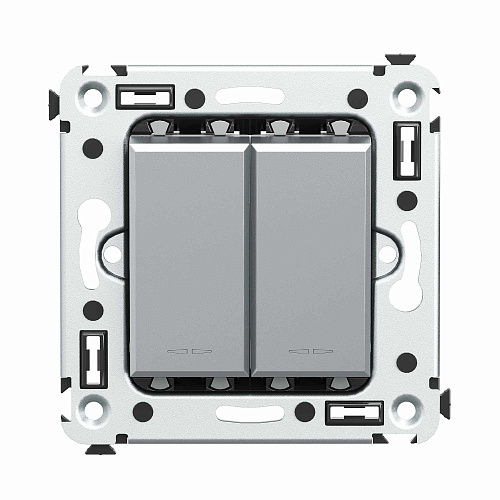 Выключатель двухклавишный в стену, Avanti, закаленная сталь