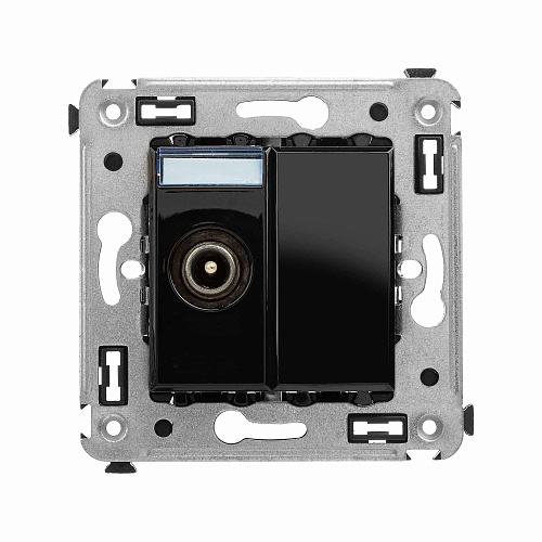 Розетка TV проходная в стену, Avanti, черный квадрат