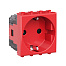 Розетка модульная, 2P+E, с з/ш, Avanti, красный квадрат, 2 модуля