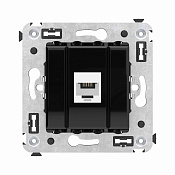 Телефонная розетка RJ-12 без шторки в стену одинарная, Avanti, черный квадрат