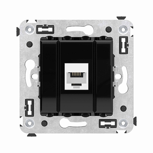 Телефонная розетка RJ-12 без шторки в стену одинарная, Avanti, черный квадрат