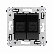 Компьютерная розетка RJ-45 без шторки в стену, кат.6А двойная, Avanti, черный квадрат