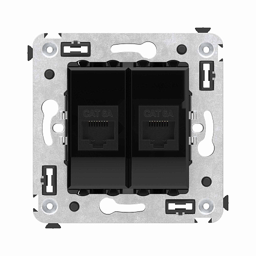 Компьютерная розетка RJ-45 без шторки в стену, кат.6А двойная, Avanti, черный квадрат