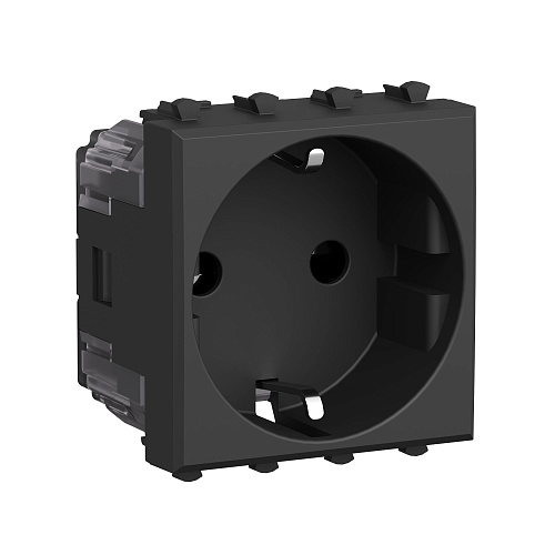 Розетка модульная, 2P+E, с з/ш, Avanti, черный матовый, 2 модуля