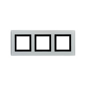 Рамка из натурального стекла 3 поста (6 мод.), Avanti, светло-серая