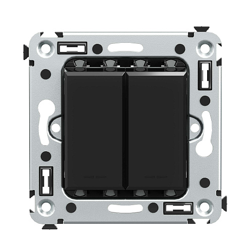 Переключатель двухклавишный в стену, Avanti, черный квадрат