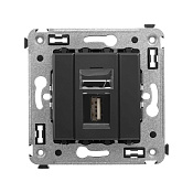 USB 2.0 розетка одинарная в стену, тип А-А, Avanti, черный матовый