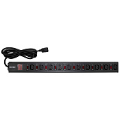 Блок распределения питания (PDU) 0U 10A с индикацией и защитой, Вых:10 С13, Вх:С14