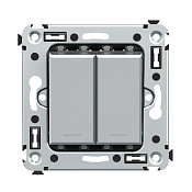 Переключатель двухклавишный в стену, Avanti, закаленная сталь