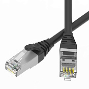 Патч-корд экранированный SLIM CAT6 U/FTP 4х2, 28 AWG, LSZH, чёрный, 1м