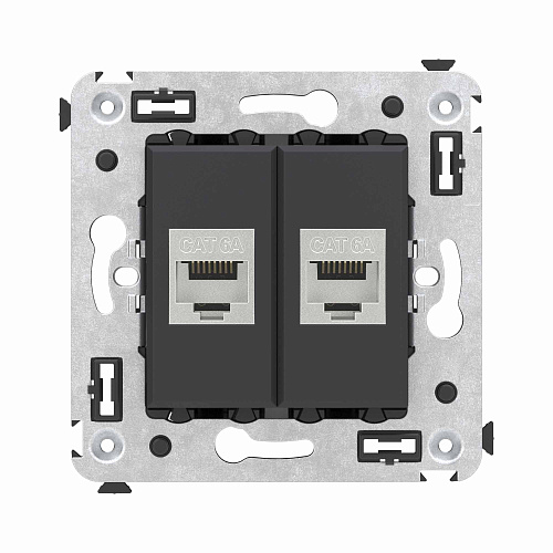 Компьютерная розетка RJ-45 без шторки в стену, кат.6А двойная экранированная, Avanti, черный матовый