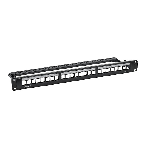 Патч-панель модульная 19", 1U, CAT6A, 24 порта RJ45 Кейстоун (Keystone), экранированная